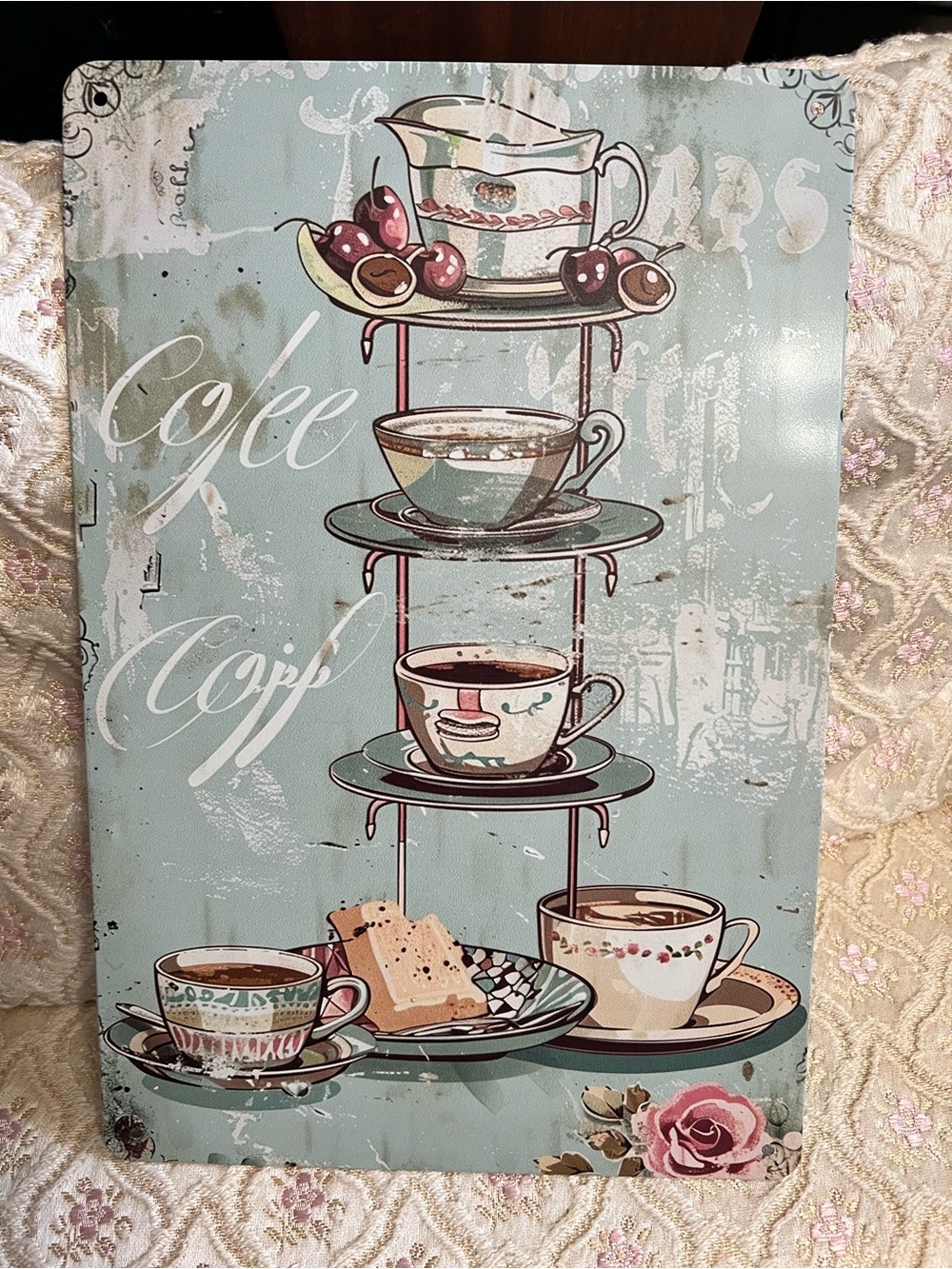 🦋 Blue Vintage-Style Coffee & Tea Cup Wall Art by
